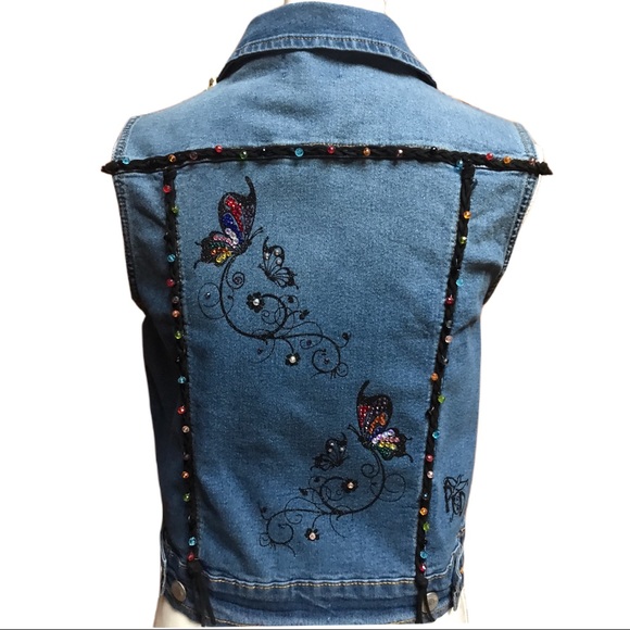 Crystal Butterfly Denim Vest - Picture 2 of 12